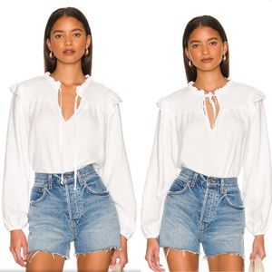 BELLA DAHL Long Sleeve Smocked Ruffle Pullover in White - size Small